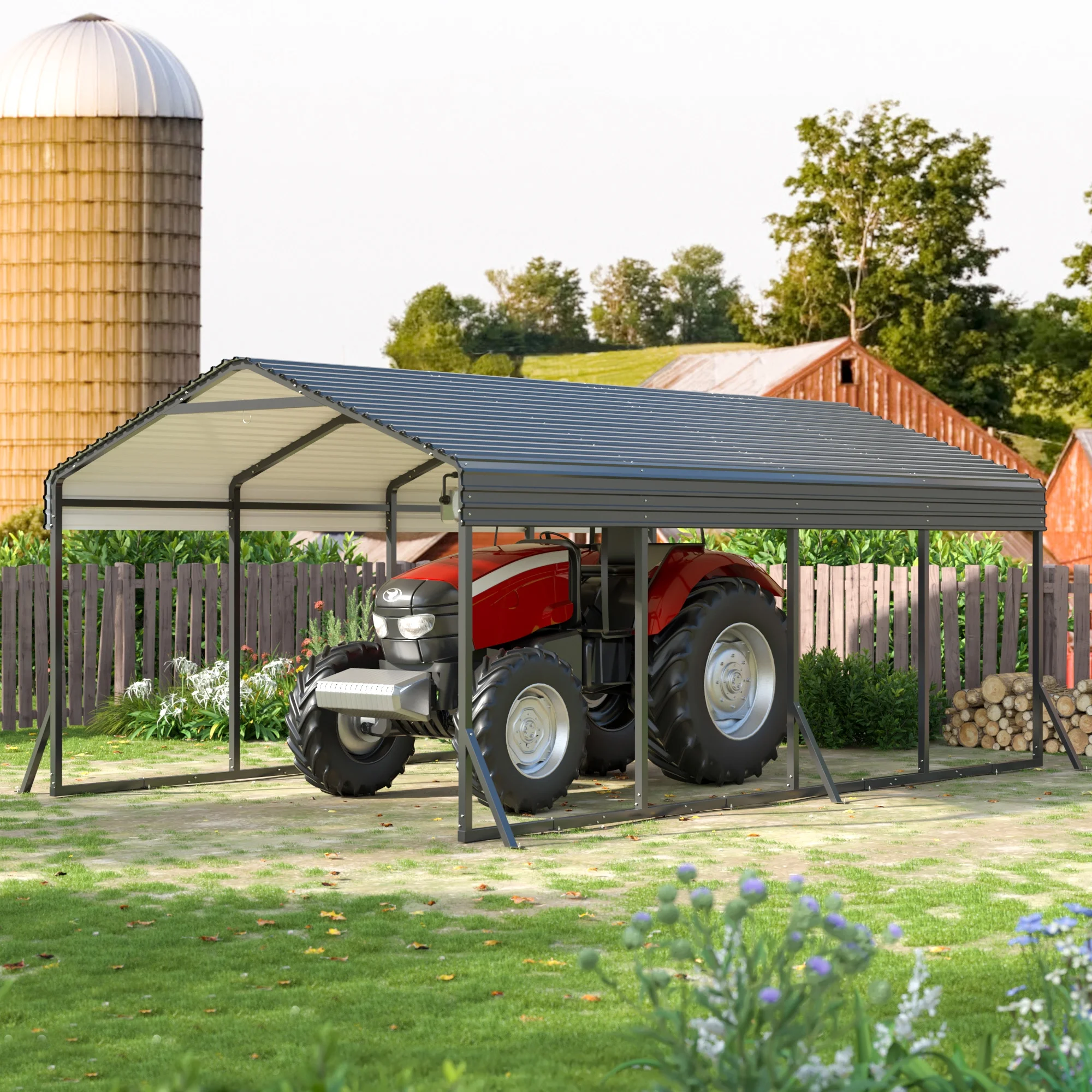 Polar Aurora 12x20 FT Metal Carport with Enhanced Base,Portable and Reliable Car Tent,Outdoor Heavy Duty Garage Galvanized Car Shelter for Pickup, Boat, Car and Tractors