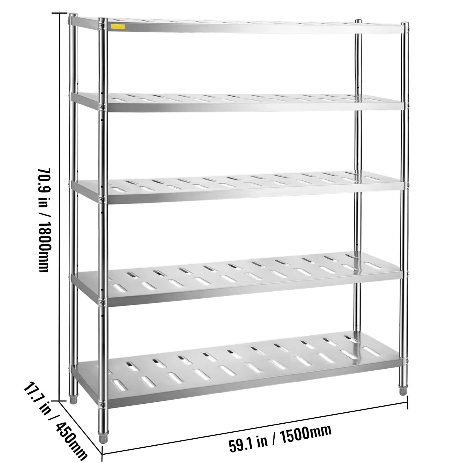 BENTISM Garage Shelf Heavy Duty Shelving 5-Tier 59.1x17.7x70.9 in Stainless Steel