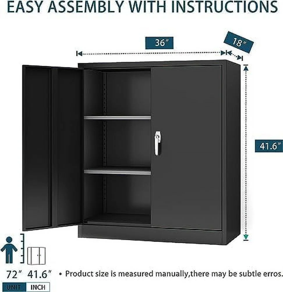 GVJMTKP 41.6" H Lockable Metal  Cabinet  Steel  Cabinet with Handles Cabinet with 2 Adjustable Shelves  Home Office Metal  Cabinet  Assembly Required(Black)\u2026