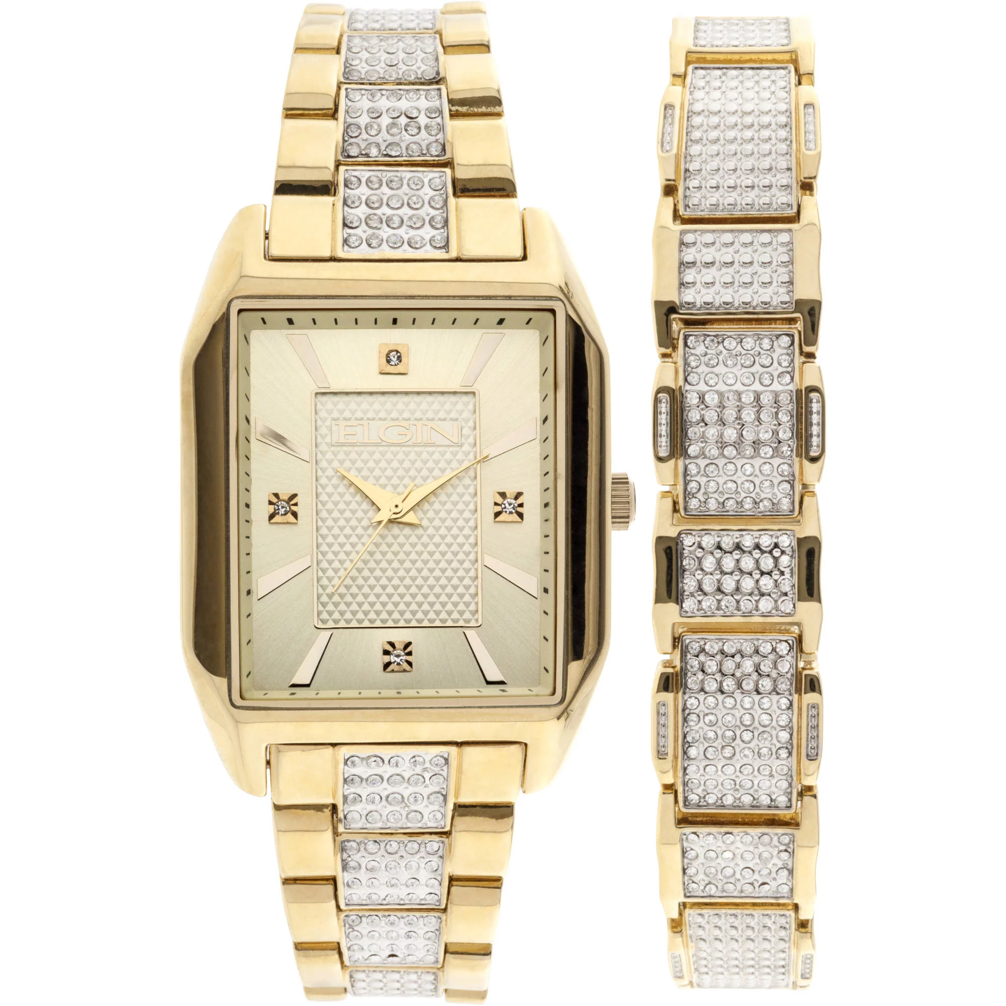Elgin Adult Male Analog Watch and Bracelet Set Square Dial in Gold (FG9754ST)