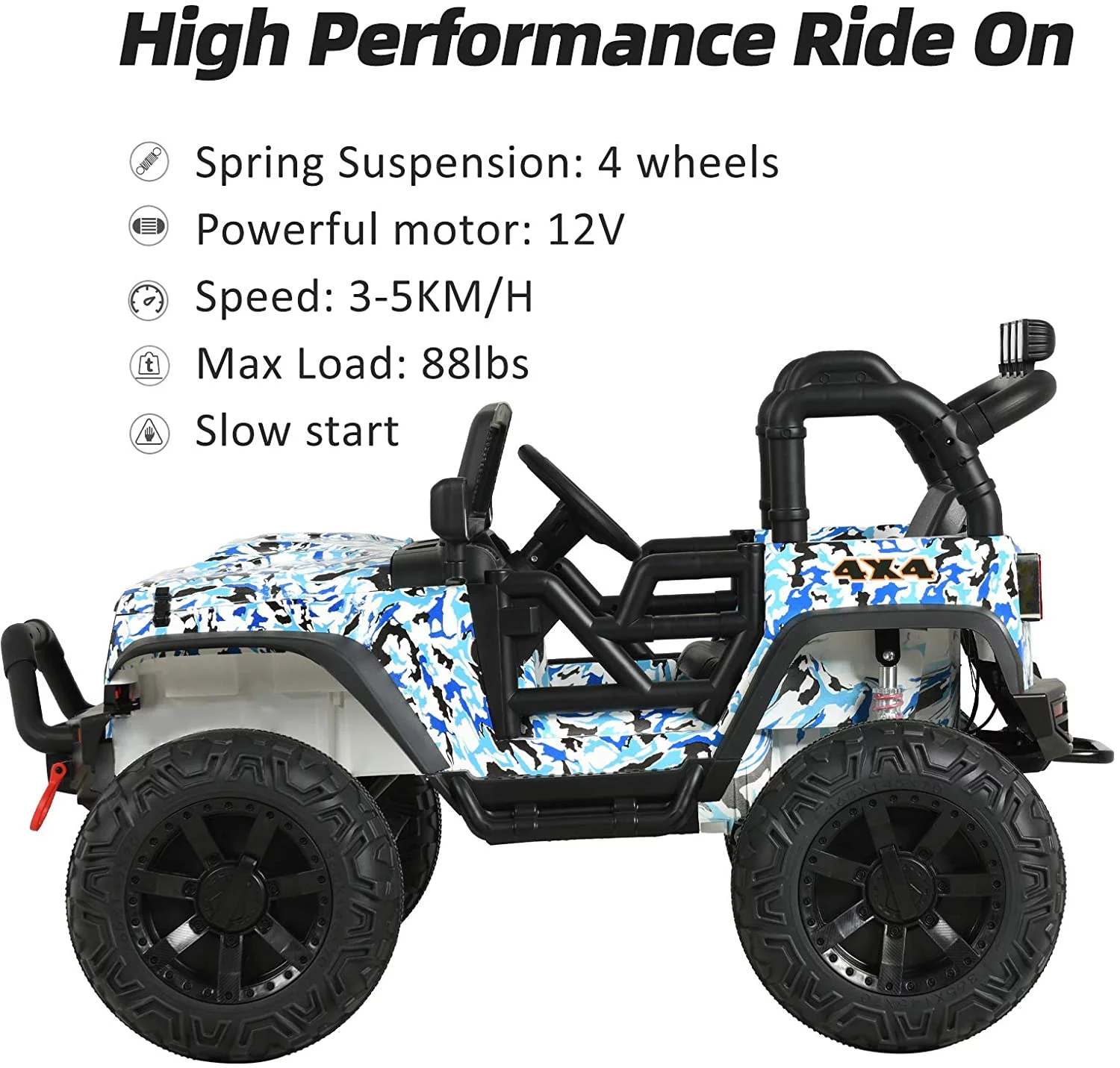 Uenjoy 12V Kids Ride on Toys Electric Battry-Powered Ride-On Truck Car RC Toy w/ Remote Control 2 Speed Camouflage Blue