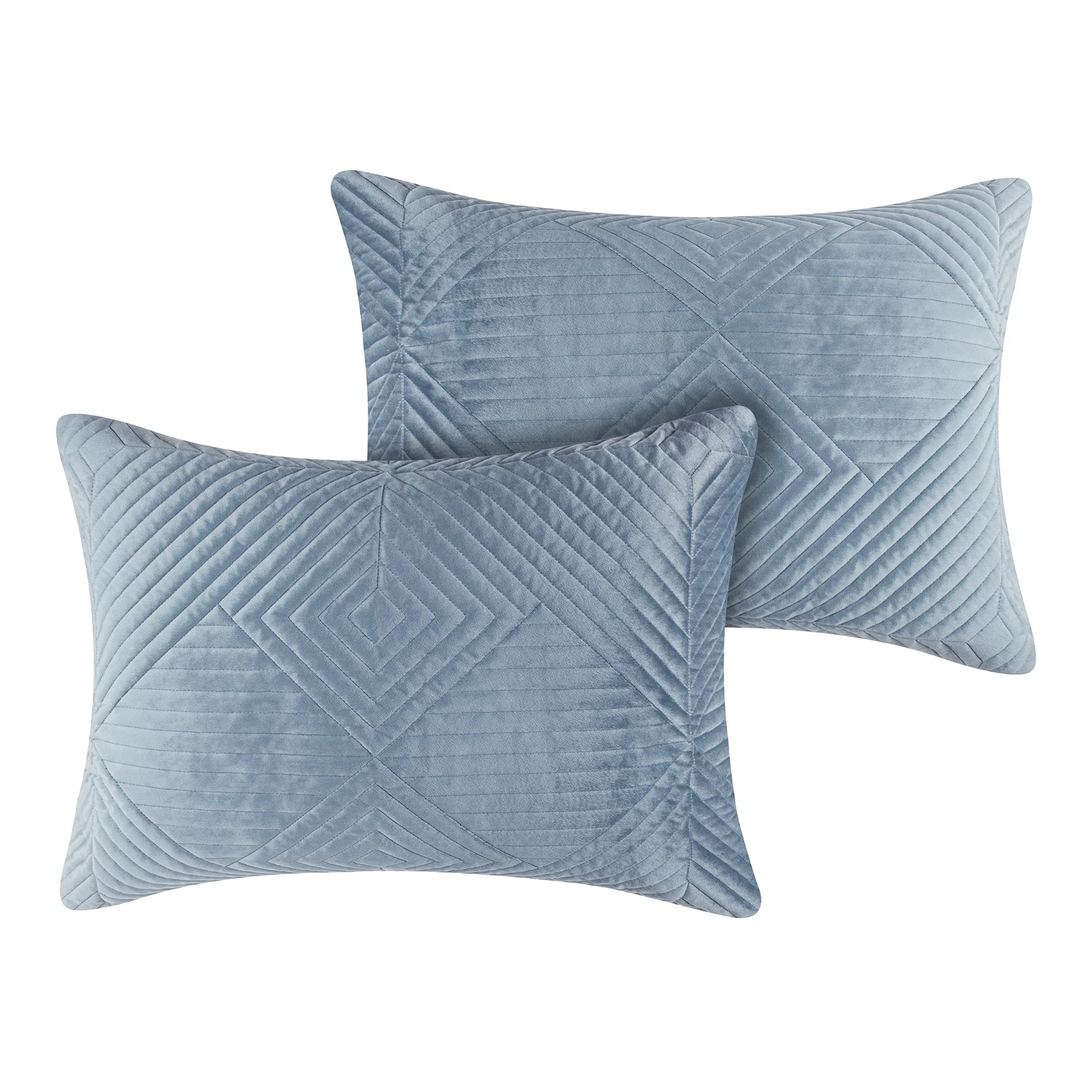 Barefoot Bungalow  Riviera Velvet Quilted Pillow Shams (Set of 2) Teal King 20x36-inch