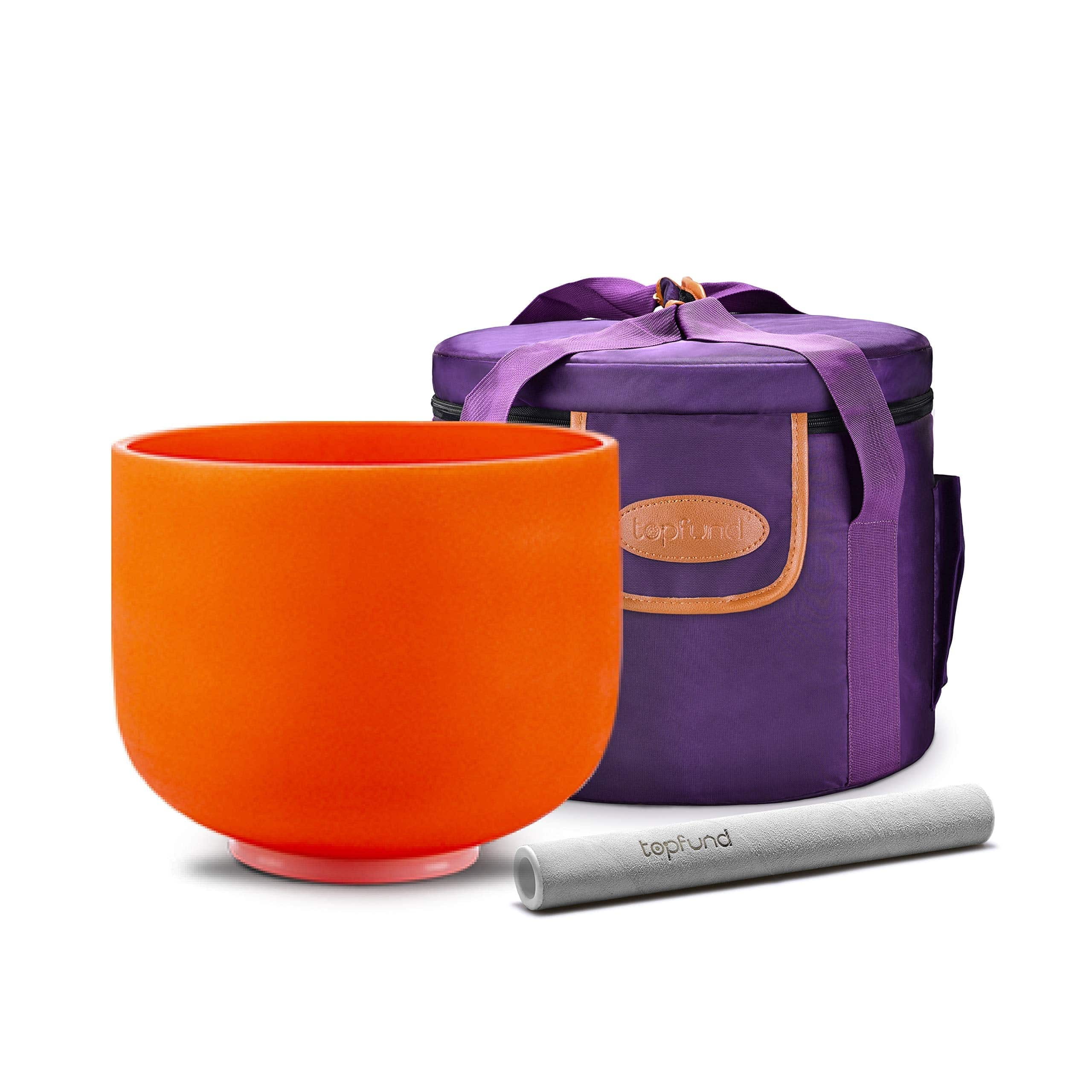 TOPFUND D# Note Orange D# Note 12 inch Crystal Singing Bowl with Heavy Duty Carrying Case and Suede Stick