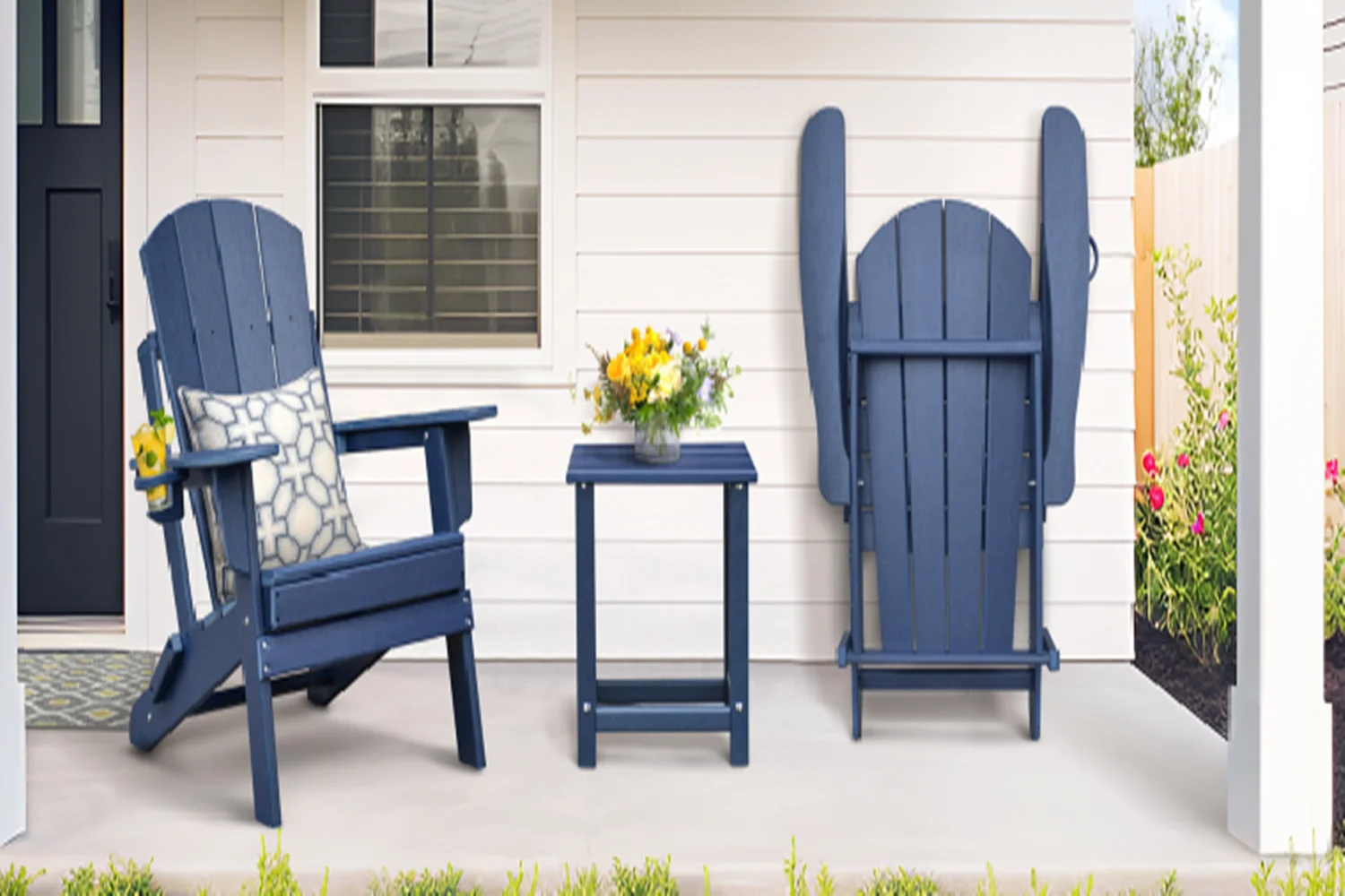 Buytoshop Folding Adirondack Chair Weather Resistant, Outdoor HDPE Lawn Chair,Navy Blue