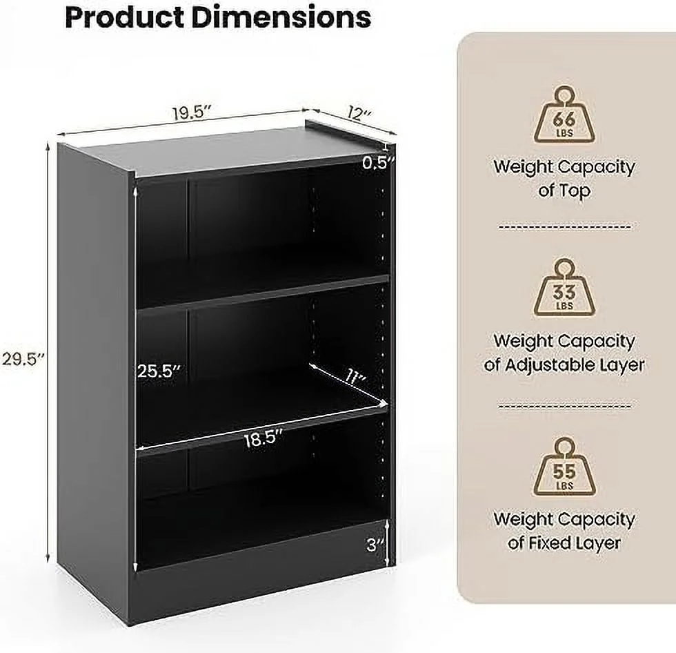 SQWCFD 3-Cube Bookcase  - 3-Tier Modern  Open Bookshelf with Adjustable Shelves  Anti-Tipping Device  Small Wood Cube  Organizer for Kid\u2019s Room  Living Room  Bedroom