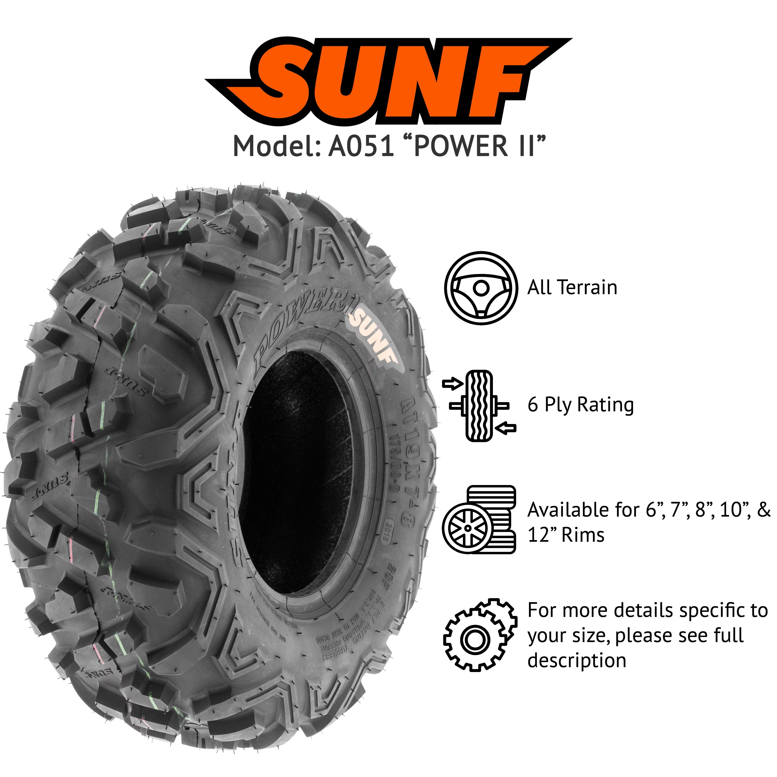 SunF All Terrain ATV UTV Tires 16x8-7 16x8x7 6 PR A051 (Single)