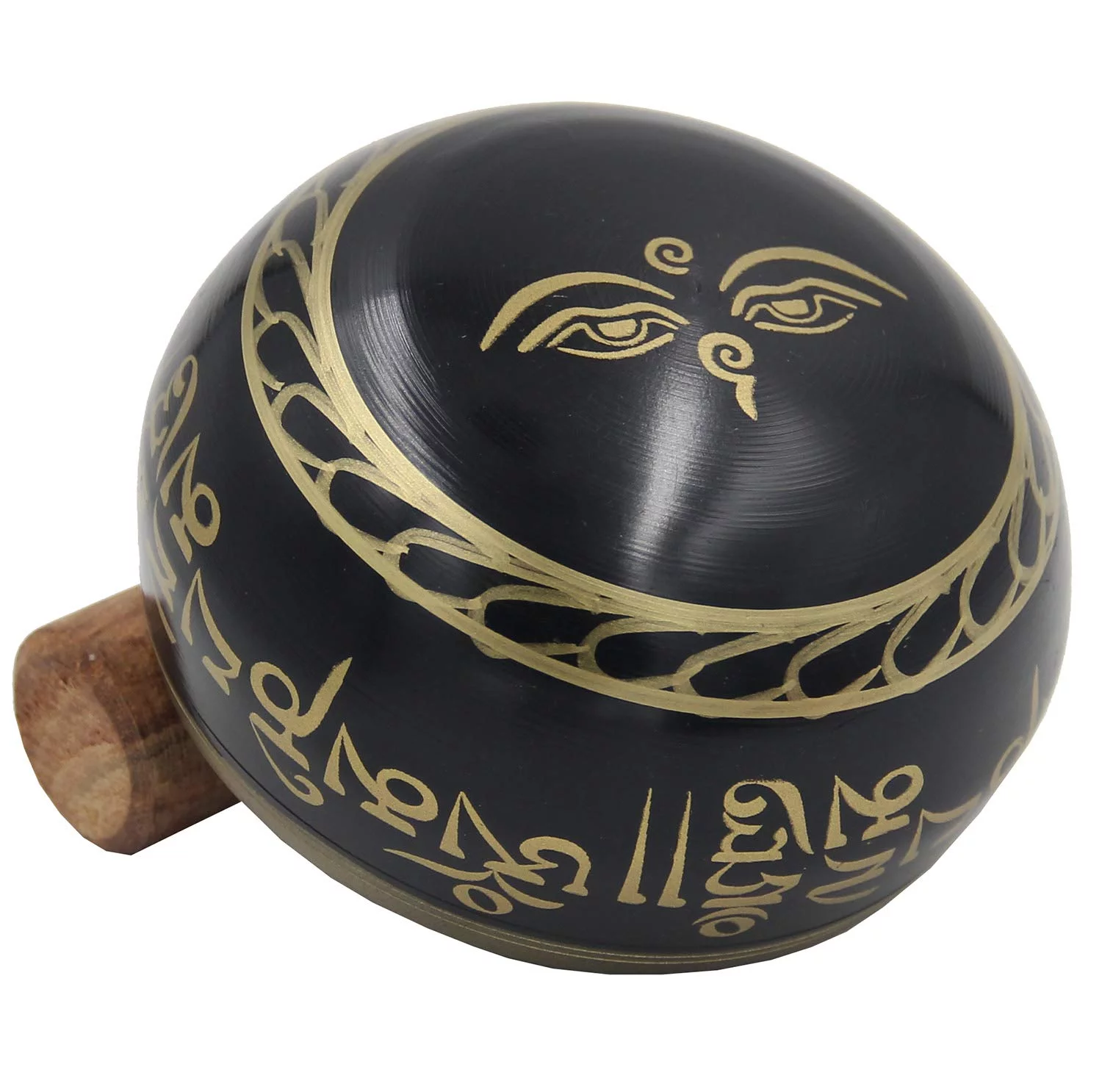 Tibetan OM MANI Singing Bowl Set ~ With Mallet, Brocade Cushion & Carry Bag ~ For Meditation, Chakra Healing, Prayer, Yoga (Black)