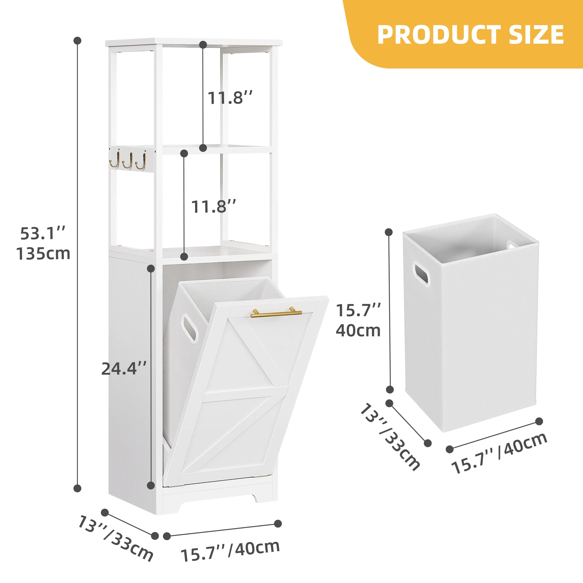 DWVO Tilt Out Laundry Hamper Cabinet with Removable Laundry Basket and 3 Shelves, White
