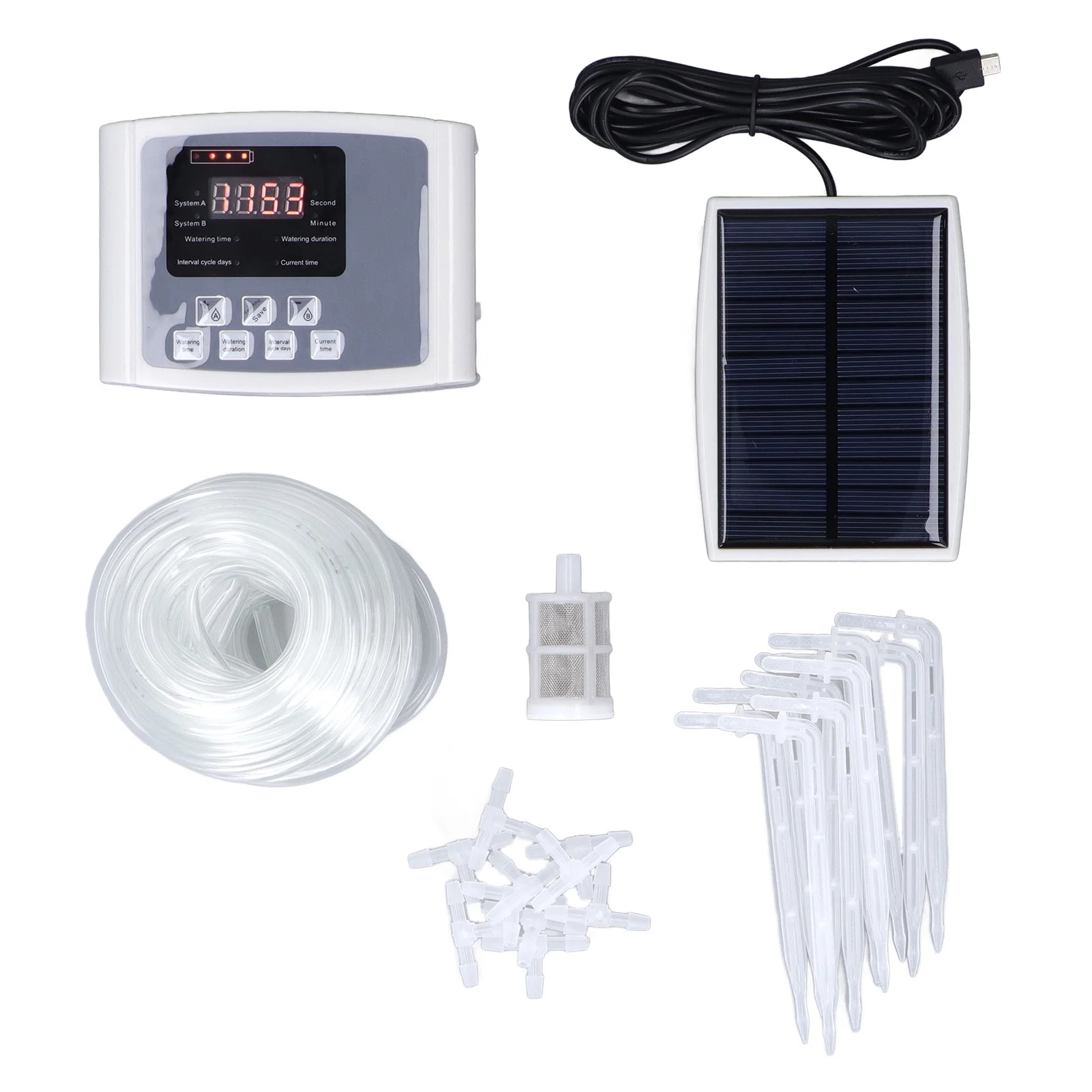 Candeon Automatic Watering System, Programmable Digital Display Solar Pump Automatic DIY Drip Irrigation Kit with Sound Alarm for 10 Potted Plants