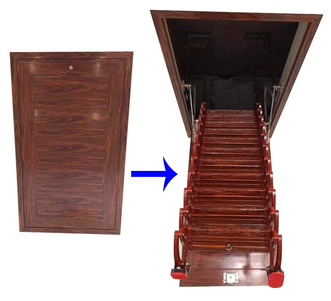 INTSUPERMAI Ceiling Pulldown Attic Folding Ladder 12 Steps 9.8ft Height Red Titanium Magnesium Alloy