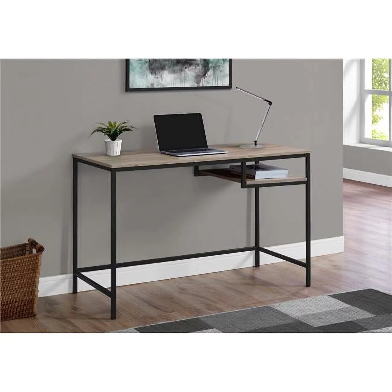 30 in. Dark Taupe MDF & Black Metal Computer Desk