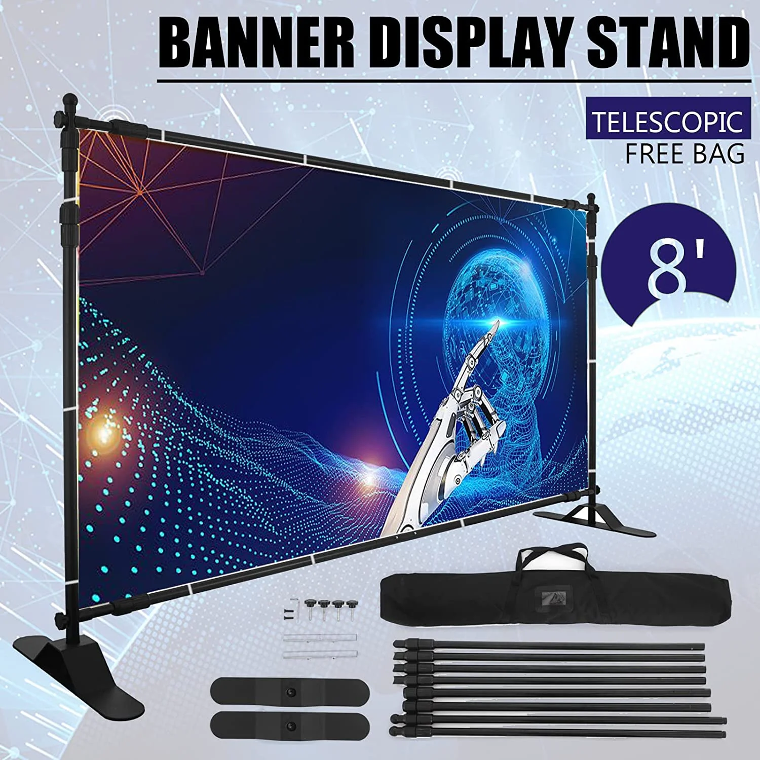 10X8 Ft Adjustable Backdrop Banner Stand,Large Display Step And Repeat Stand,Portable Backdrop Banner Stand For Parties Wedding Photoshoot Exhibition Background,With Carrying Bag