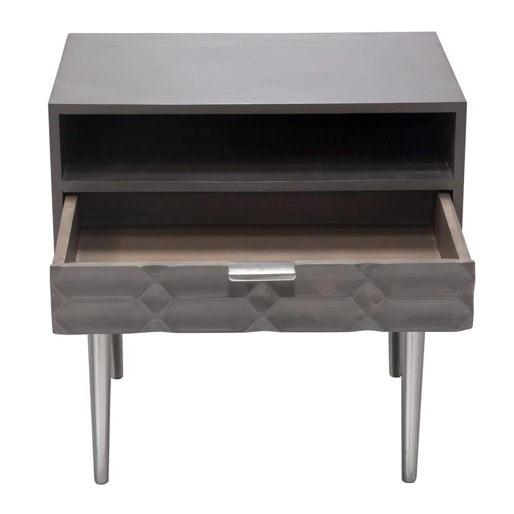 Diamond Sofa  Petra Solid Mango Wood 1-Drawer Accent Table with Nickel Legs, Smoke Grey Finish