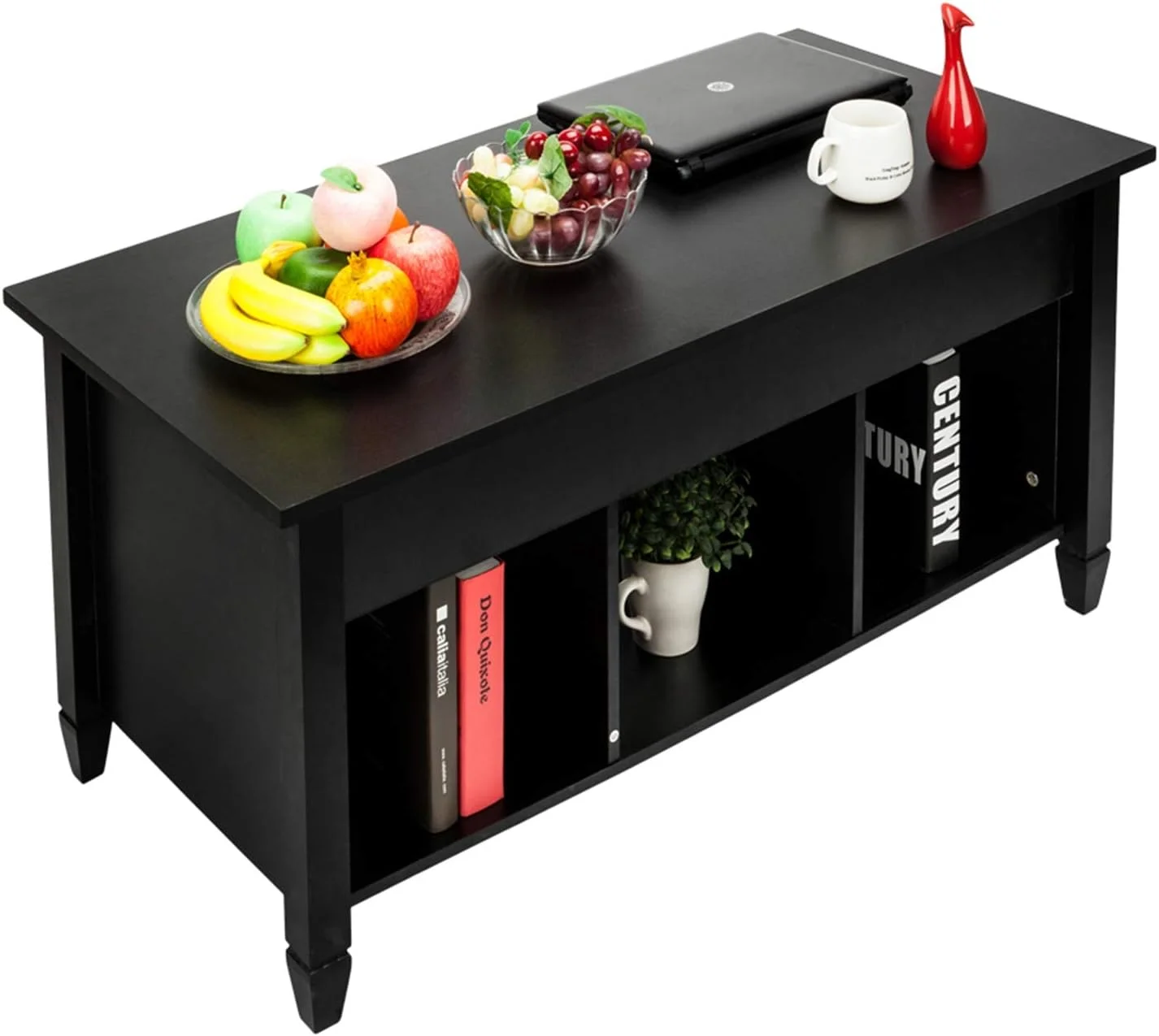 TJUNBOLIFE GT3-XJ Lift Top Coffee Table Modern  Hidden Compartment and Lift Tabletop Black