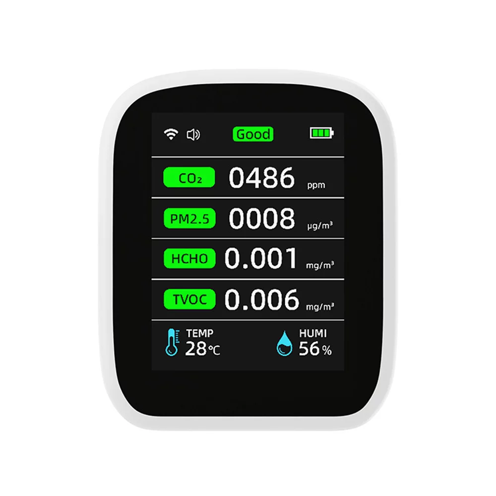 Wifi Portable Air Quality Meter 8in1 PM1.0 PM2.5 PM10 CO2 TVOC HCHO and Humidity Tester LCD Color Screen Carbon Dioxide with Time and Date Display Function