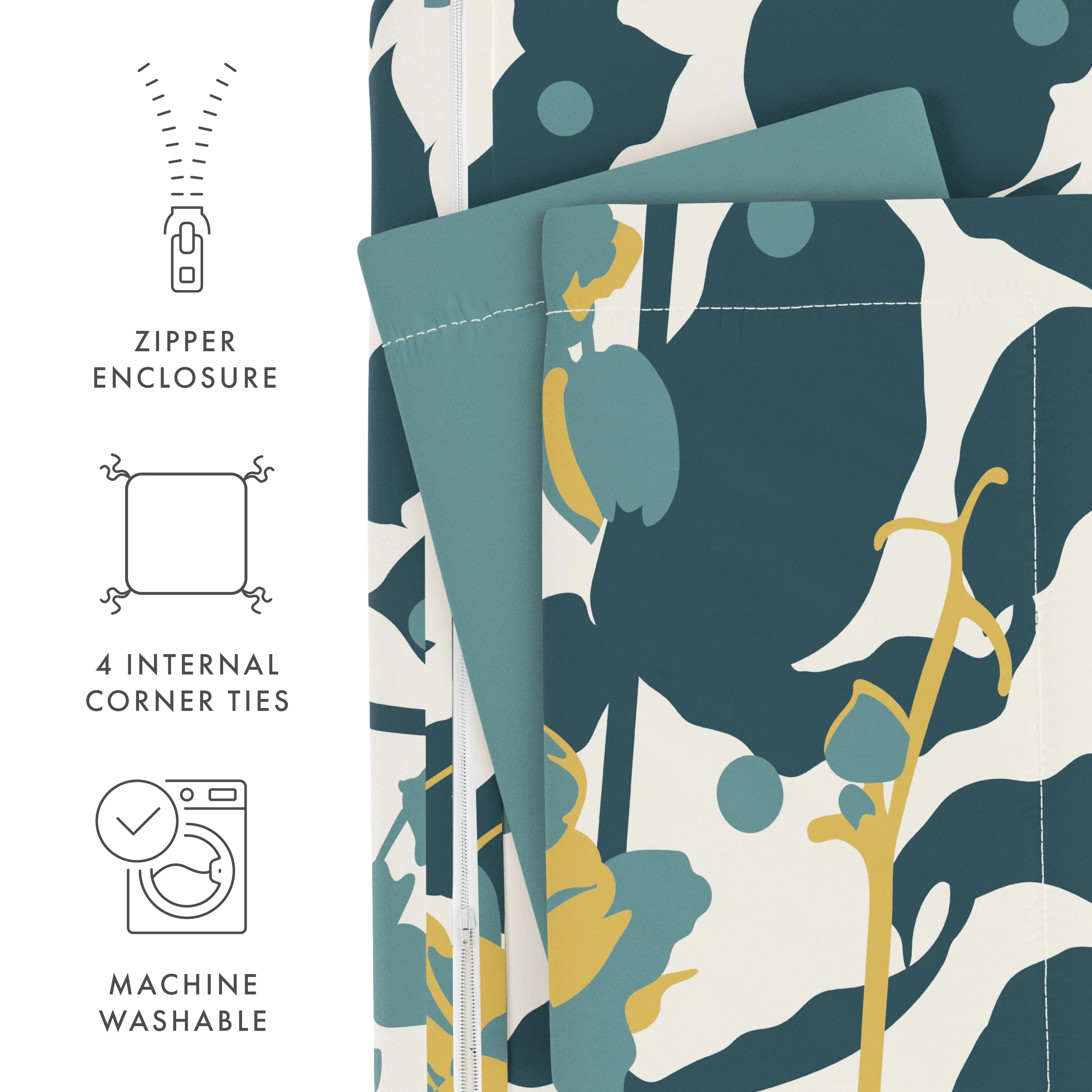 Noble Linens Teal Boho Flower Reversible 3-Piece Duvet Cover Set, Full/Queen