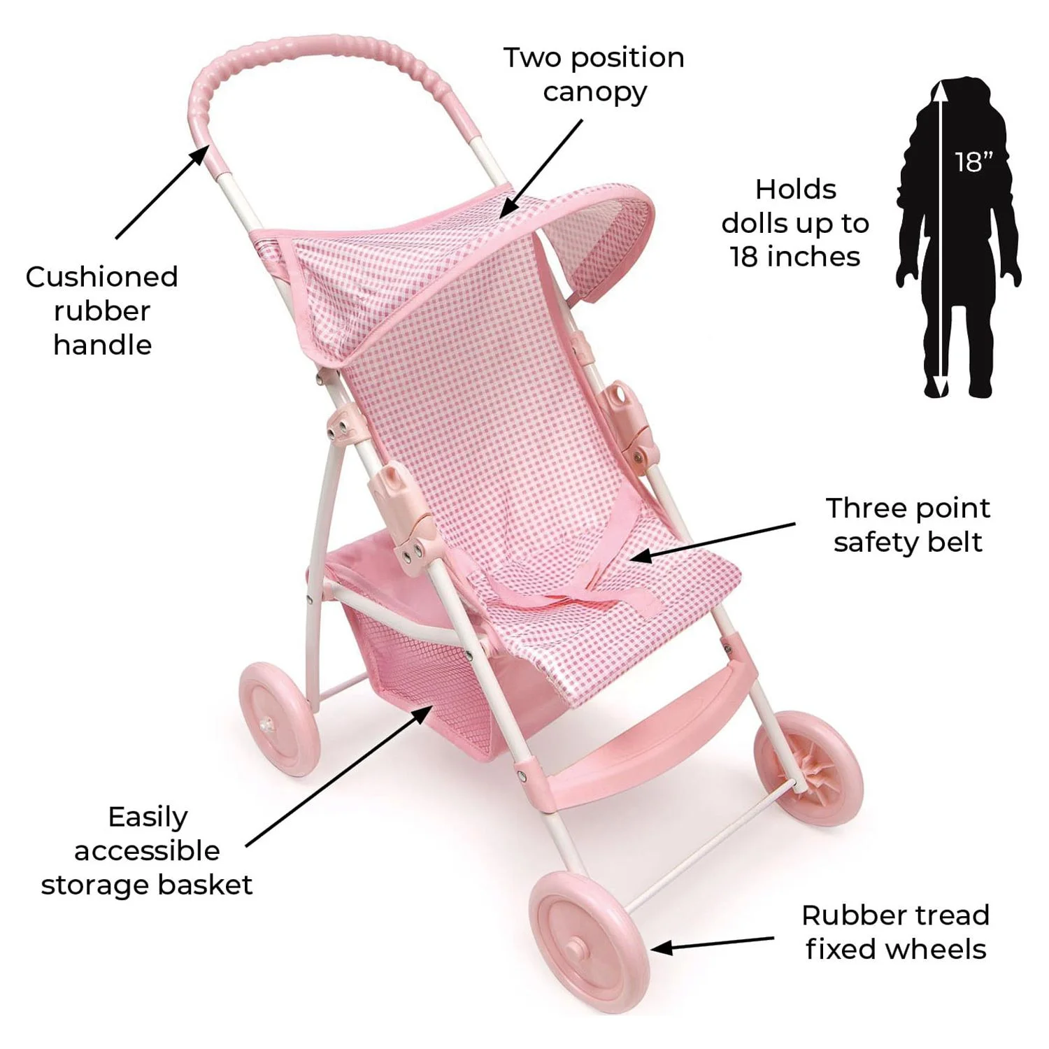 Badger Basket Folding Doll Umbrella Stroller - Pink/Gingham