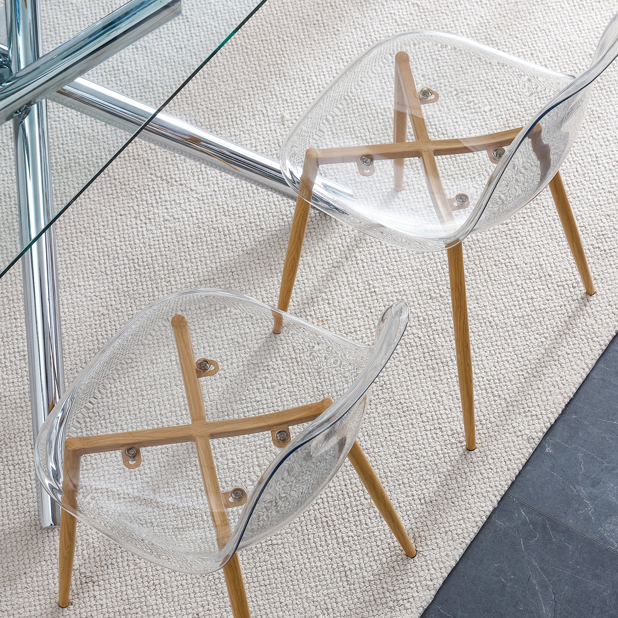 DROOM Modern Transparent Dining Chair Set, Plastic Armless Crystal Chair, Nordic Creative Makeup Stool Negotiation Chairs, Set of 4