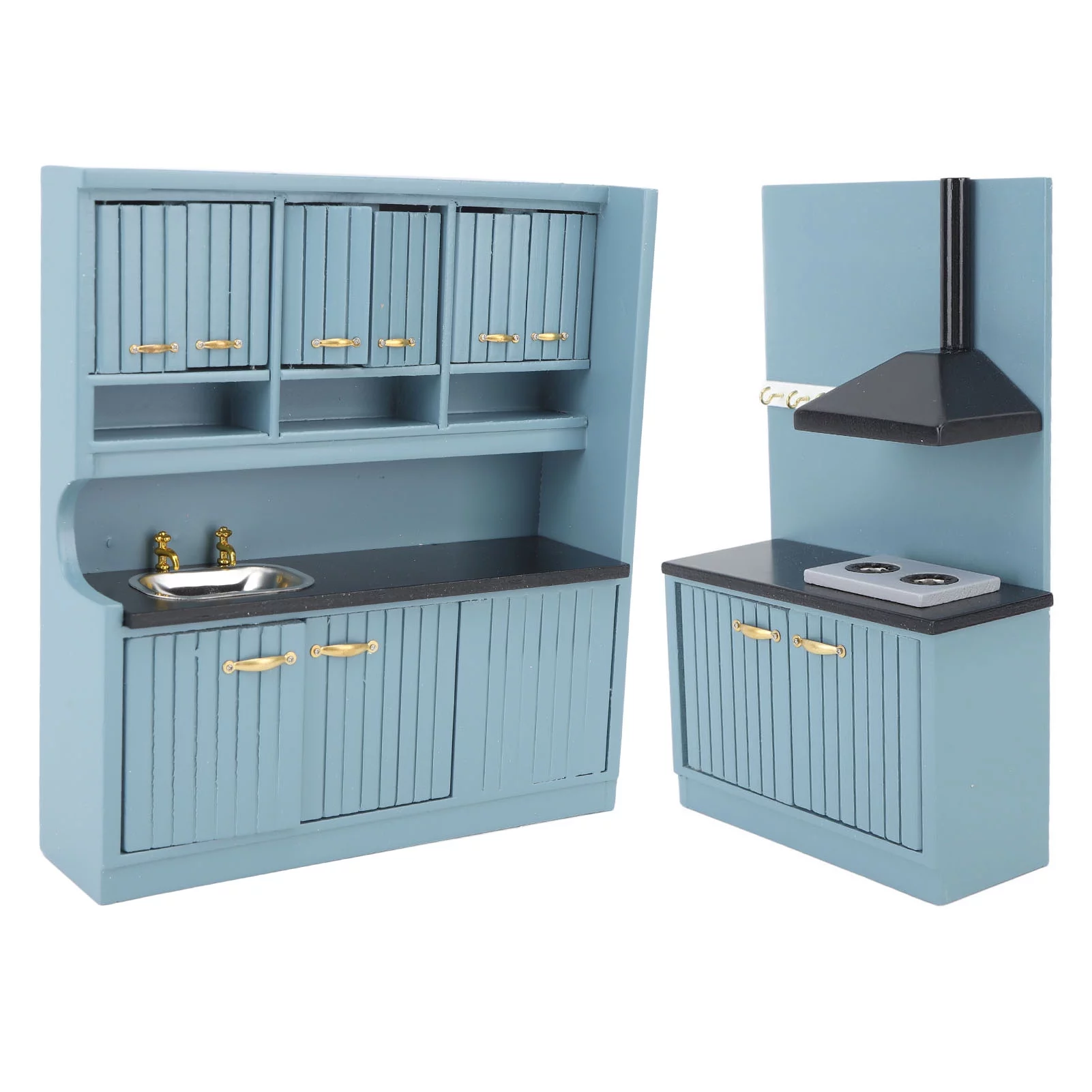 Goldmeet Dollhouse Kitchen Furniture Kit Innovative Hand Crafted 1:12 Scale Wooden Dollhouse Furniture Set Dark Blue