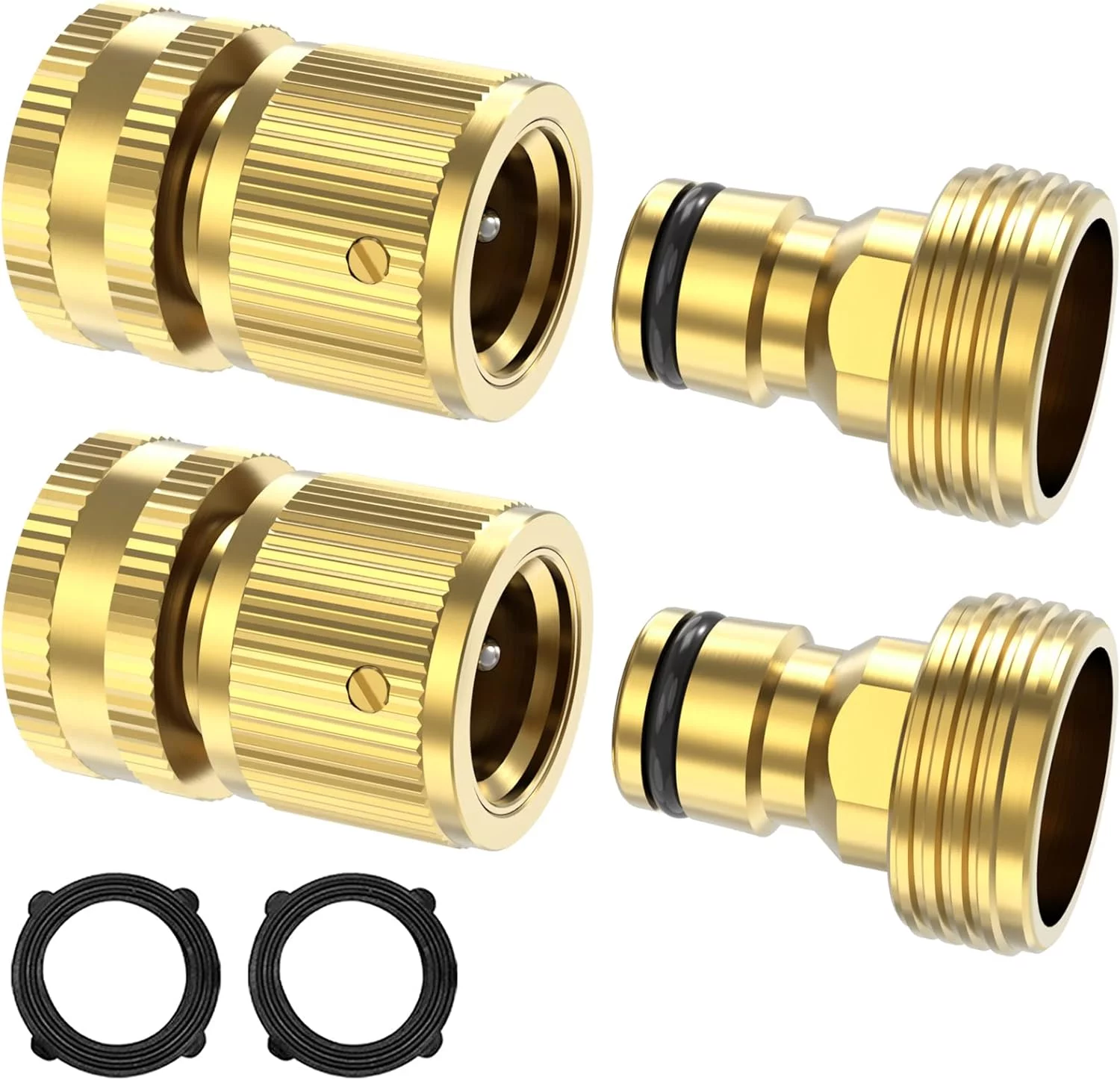 Twinkle Star Garden Hose Quick Connect Water Hose Fitting, 3/4 Inches Brass Female and Male Connector (2 Set)