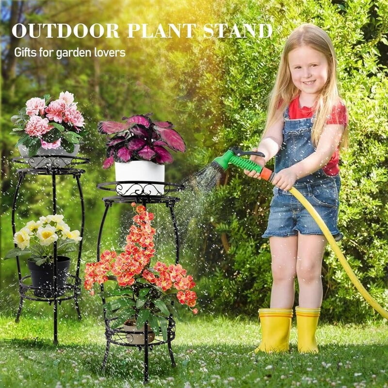 2 Pack 2 Tier Metal Plant Stands Indoor Outdoor