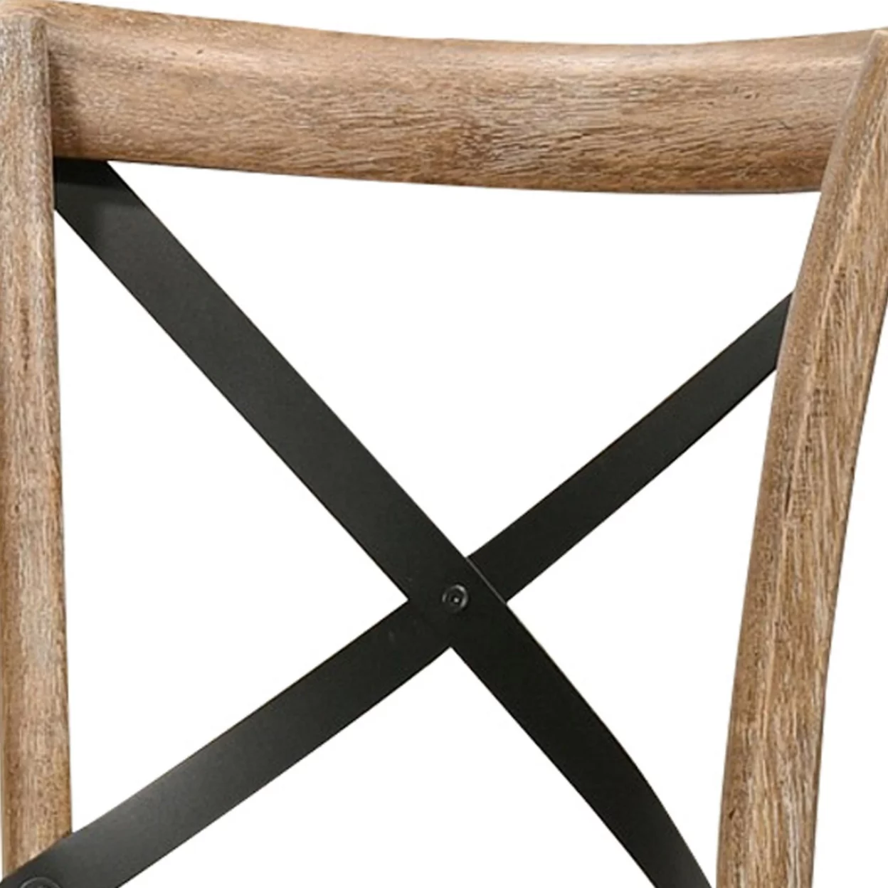Wood and Metal Side Chair with X Open Back Set of 2 Rustic Brown and Black - Saltoro Sherpi