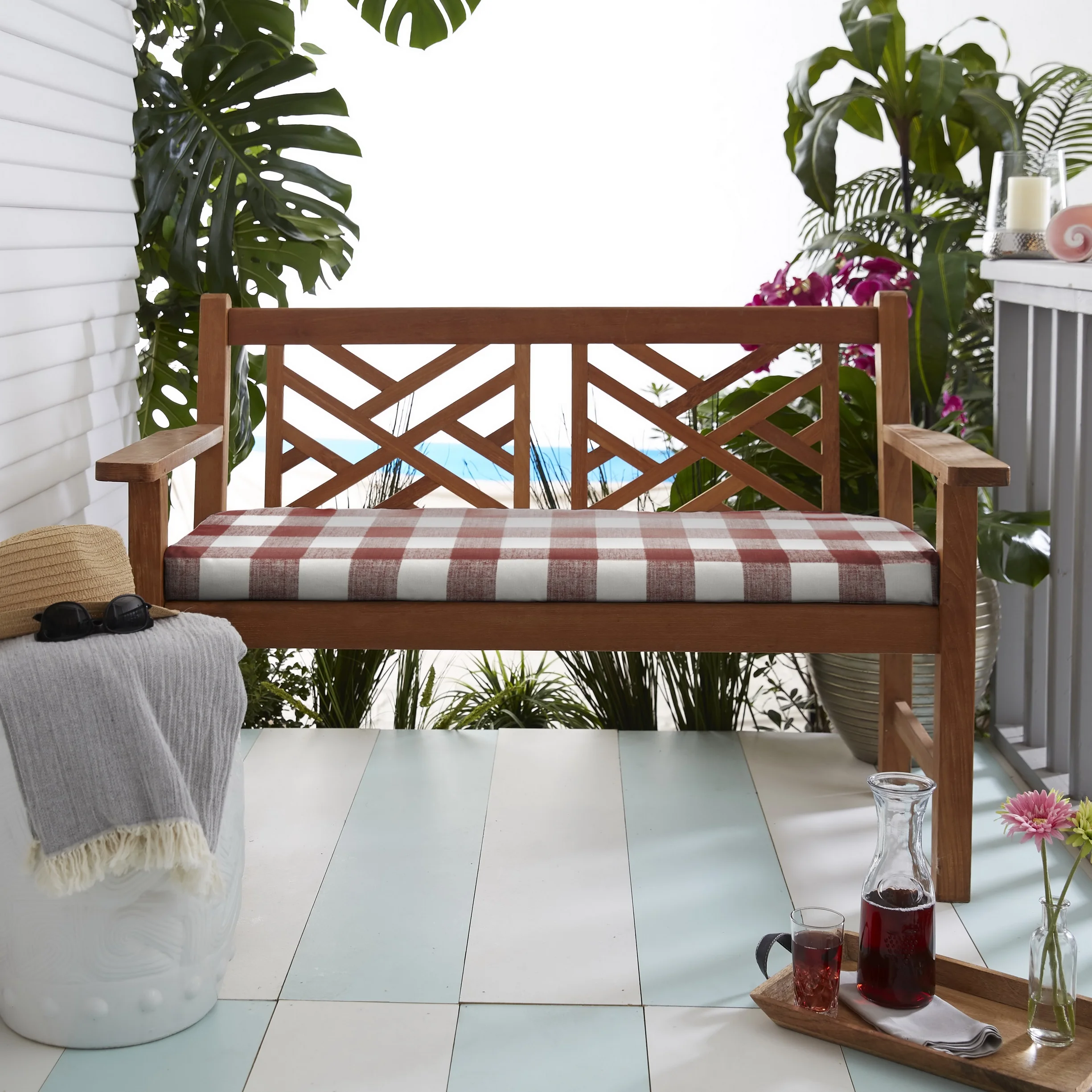 Sorra Home Red Buffalo Plaid Indoor/Outdoor Bench Cushion, Bristol