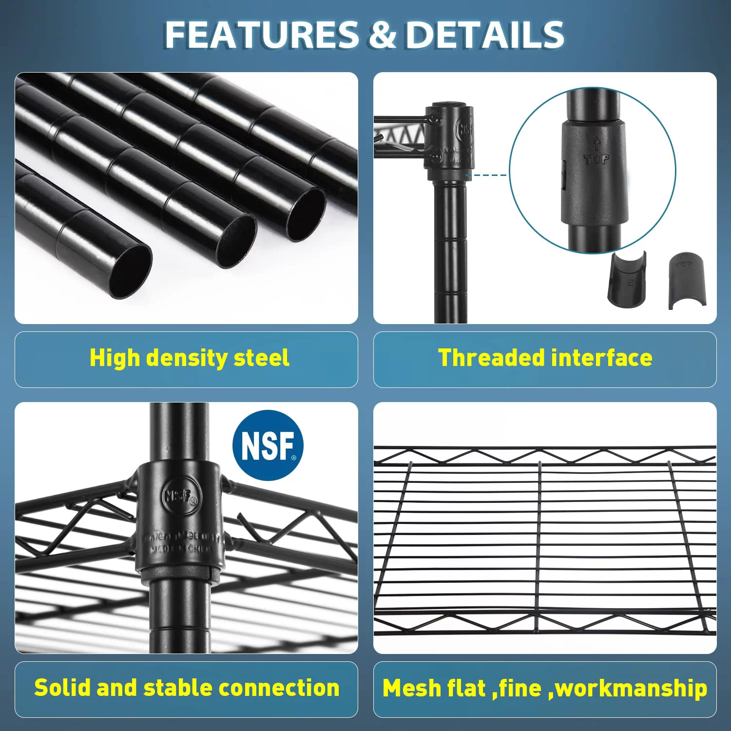 Dkelincs NSF Metal Shelf 5 Tier Wire Shelving Unit Adjustable Storage Shelves 17’’x12’’x48’’(LxWxH) Metal Rack for Kitchen, Office, 750 Lbs Weight Capacity, Black