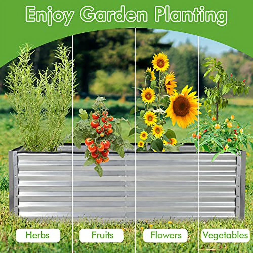 Safstar Galvanized Raised Garden Bed, 6 x 3 x 2 Ft Metal Raised Planter Box Kit with 4 Ground Stakes & 269 Gallon, Outdoor Elevated Garden Bed for Vegetables, Flowers, Herbs, Easy Assembly, Silver