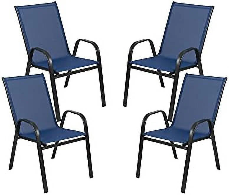 4 Pack Brazos Series Navy Outdoor Stack Chair With Comfort Material And Metal Frame