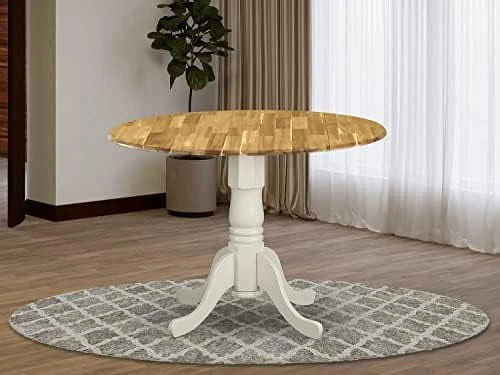 TJUNBOLIFE DMT-NLW-TP Dublin Modern Dining Table -  Round Kitchen Table Top with Dropleaf & Pedestal Base  42x42 Inch  Natural & Linen White