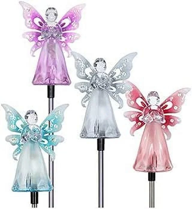 Exhart Environmental Systems  Four Seasons Courtyard Acrylic & Metal Solar Angel with LED Wings Garden Stake - Assorted Colors