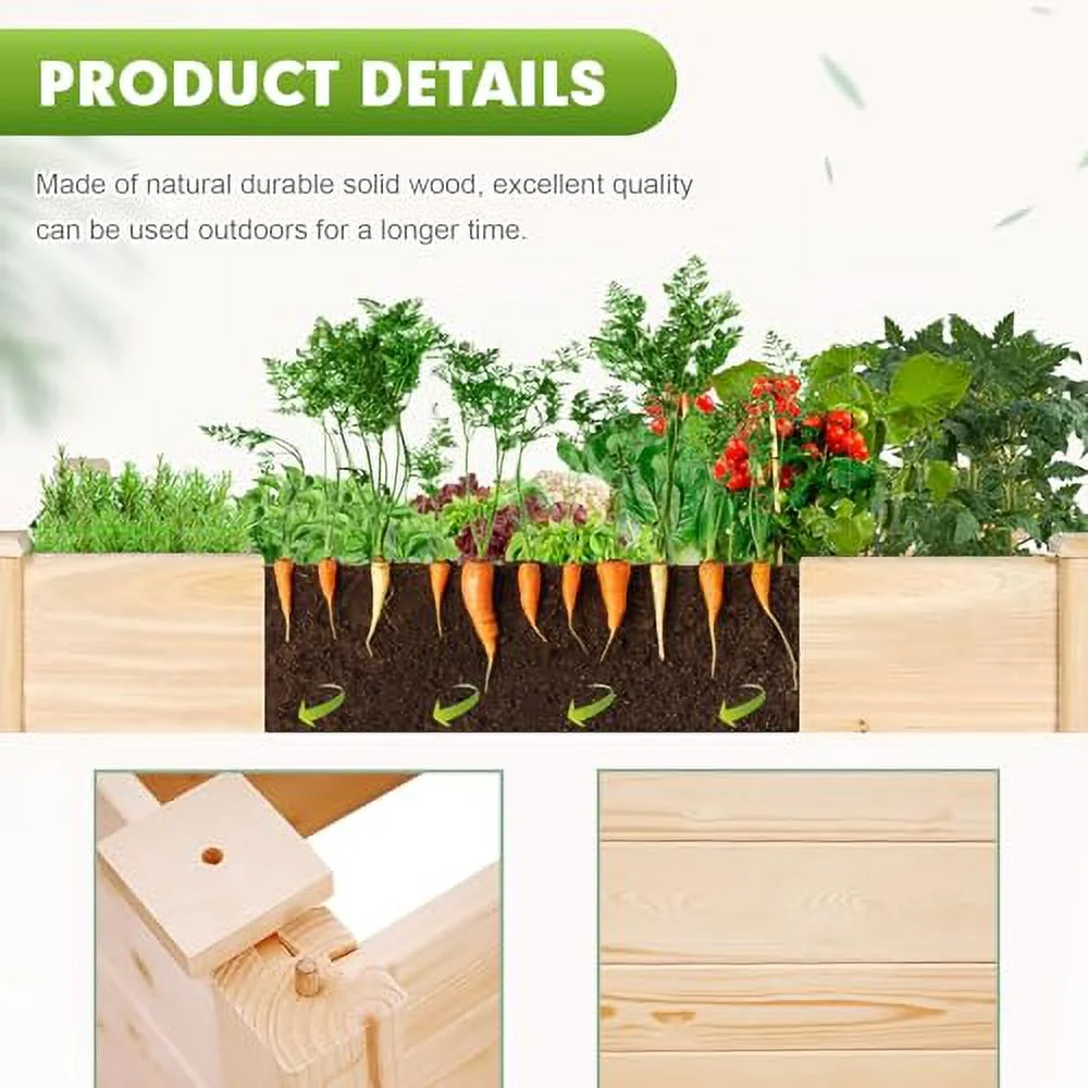 SOLAURA Outdoor 8 ft Wooden Raised Garden Bed Elevated Planter Box Kit Grow Vegetable Flower Herb Gardening, Naturally
