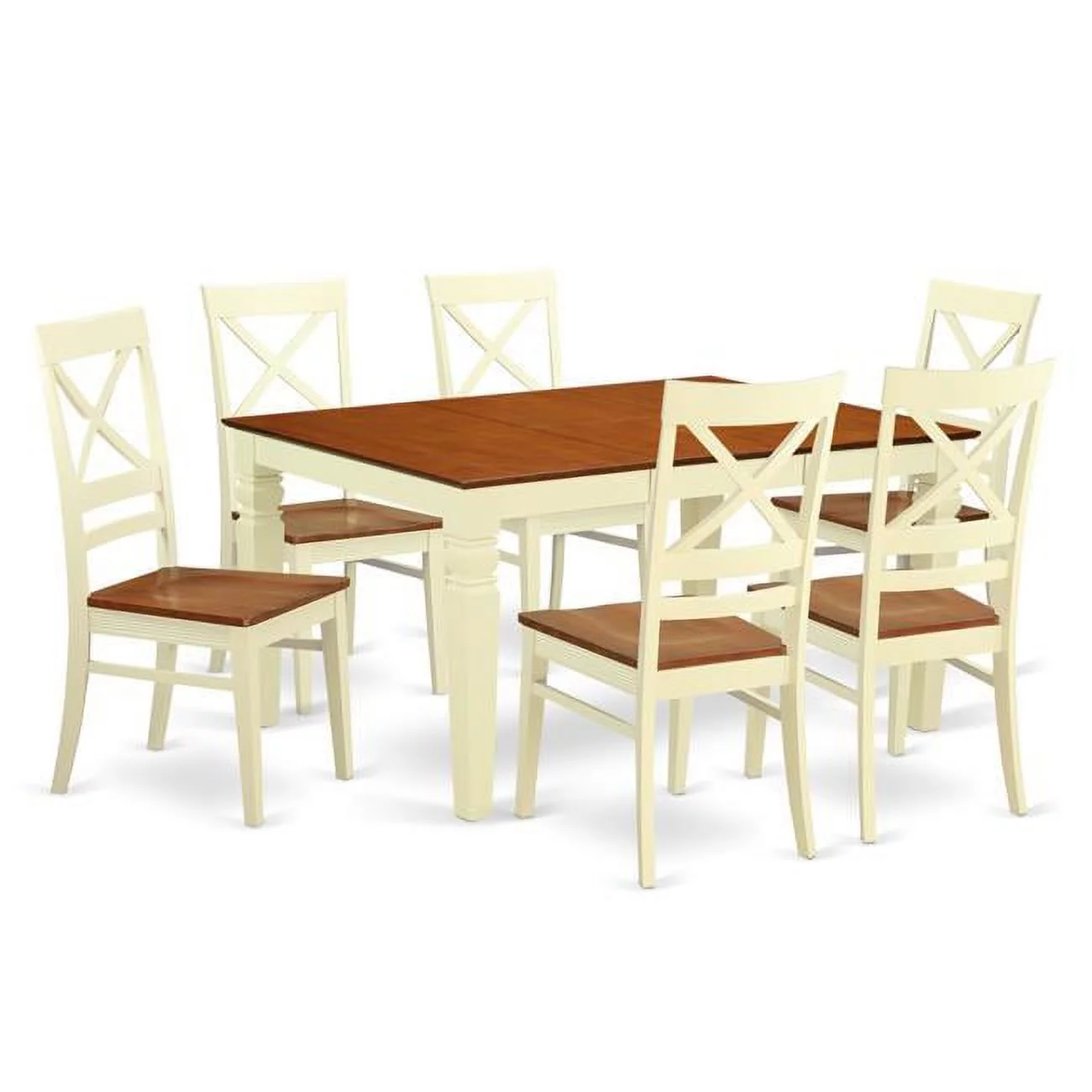 East West Furniture  Kitchen Set with One Weston Table & 6 Solid Wood Seat Chairs, Buttermilk & Cherry - 7 Piece