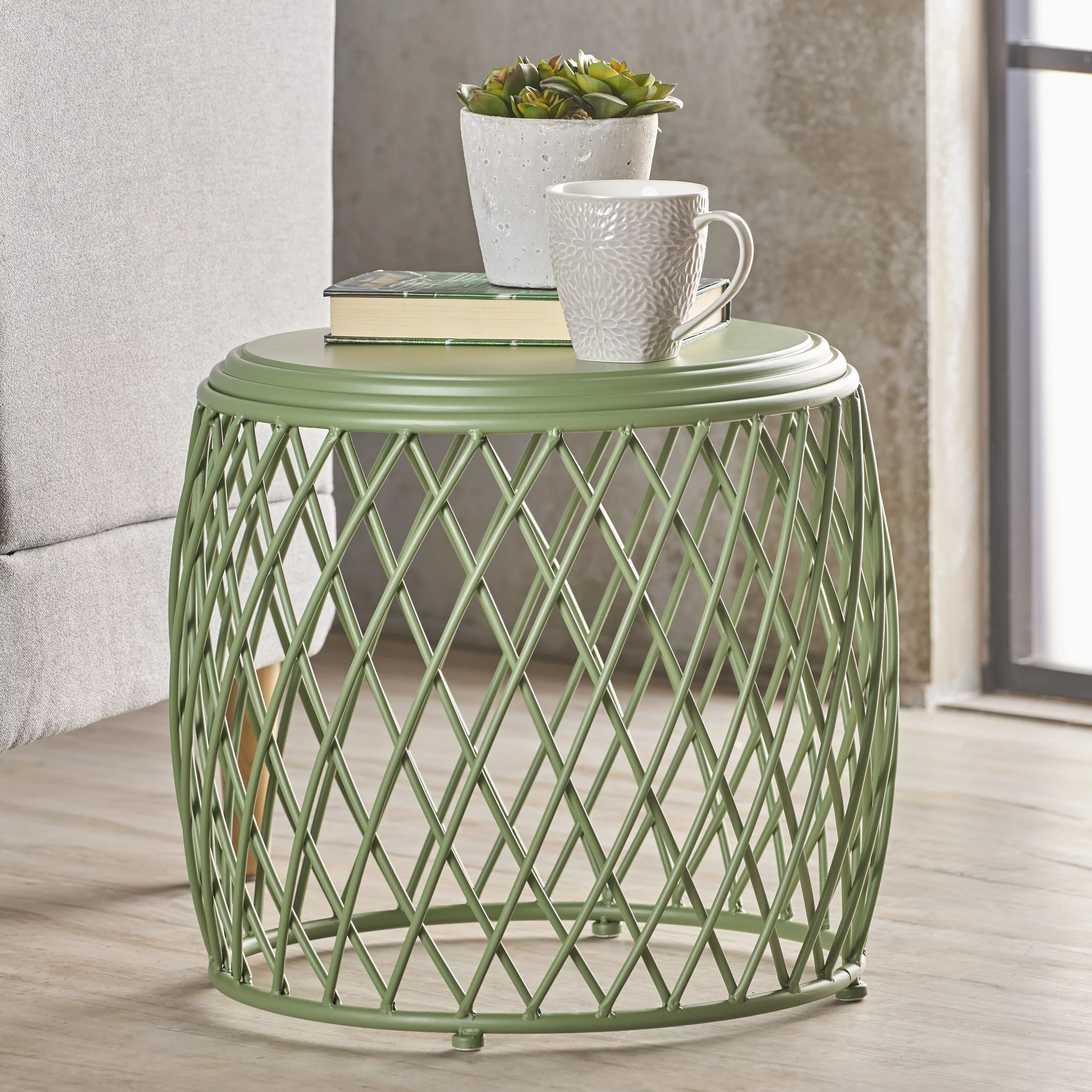 GDF Studio Brassel Indoor 19 inch Iron Round Side Table, Matte Green