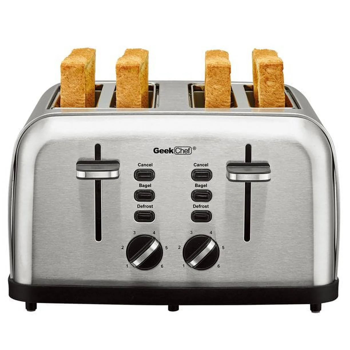 Risewill Extra Wide Slots Four Slice Toaster, Bagel/Defrost/Cancel Function 6 Browning Settings Auto Pop-up Removable Crumb Tray (4-slice), Stainless Steel