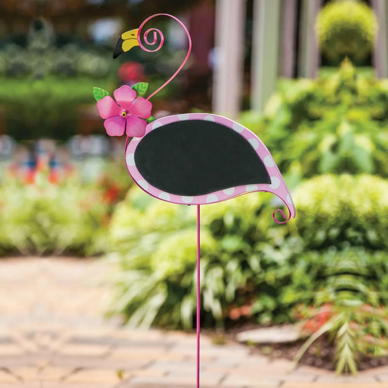 Summer Splash Flamingo Garden Stake with Chalk Board