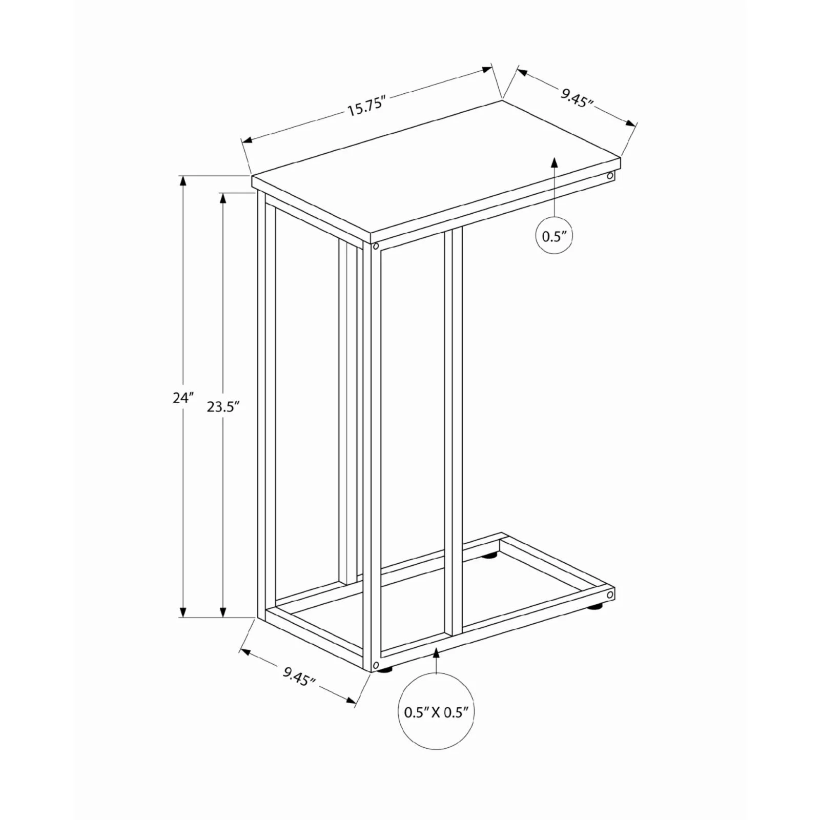 Accent Table C-shaped End Side Snack Living Room Bedroom Metal White