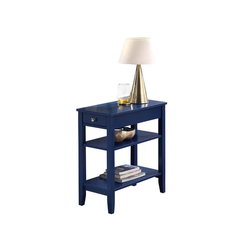 Pemberly Row Three-Tier End Table With Drawer in Blue Wood Finish