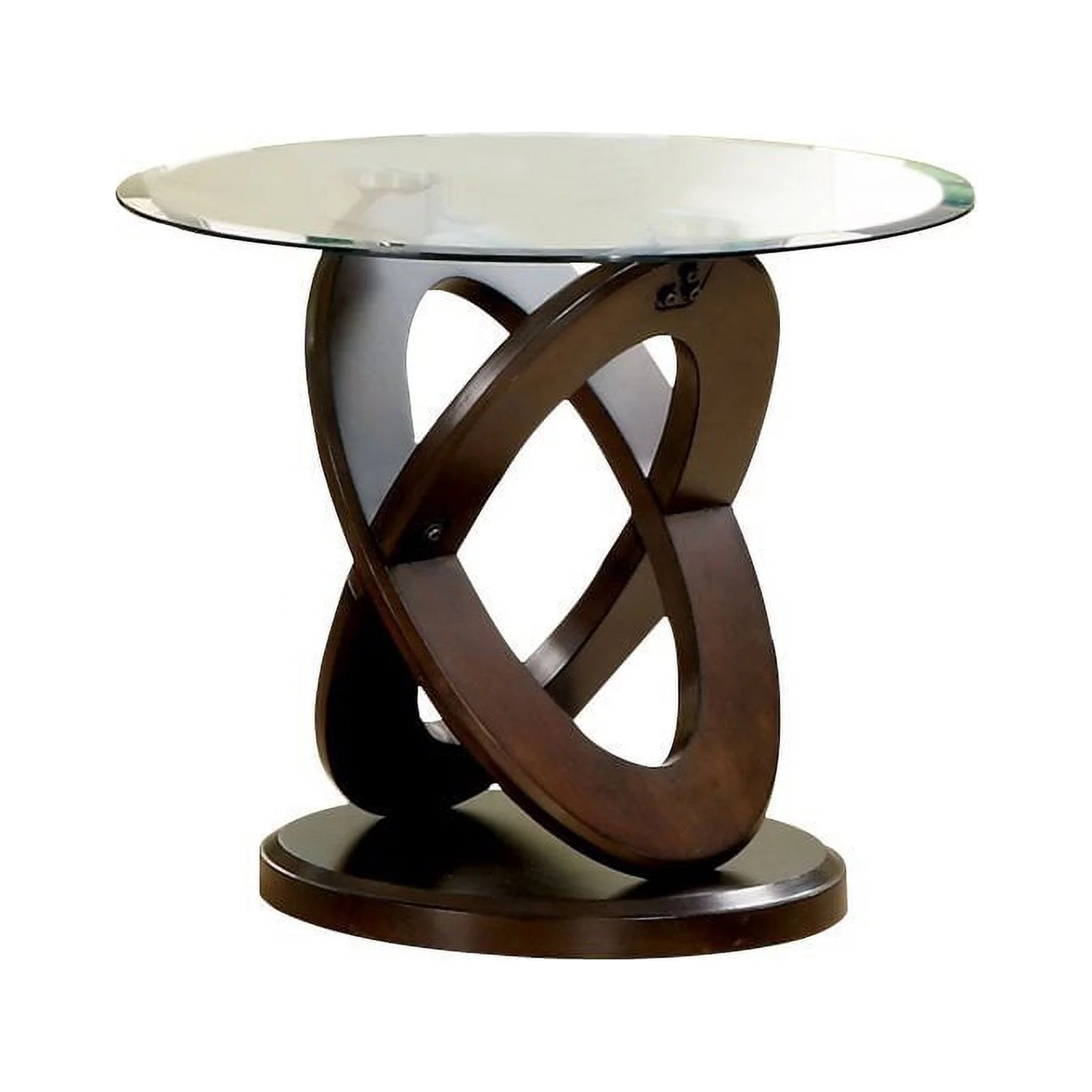 Bowery Hill Contemporary Glass Top End Table in Dark Walnut Brown