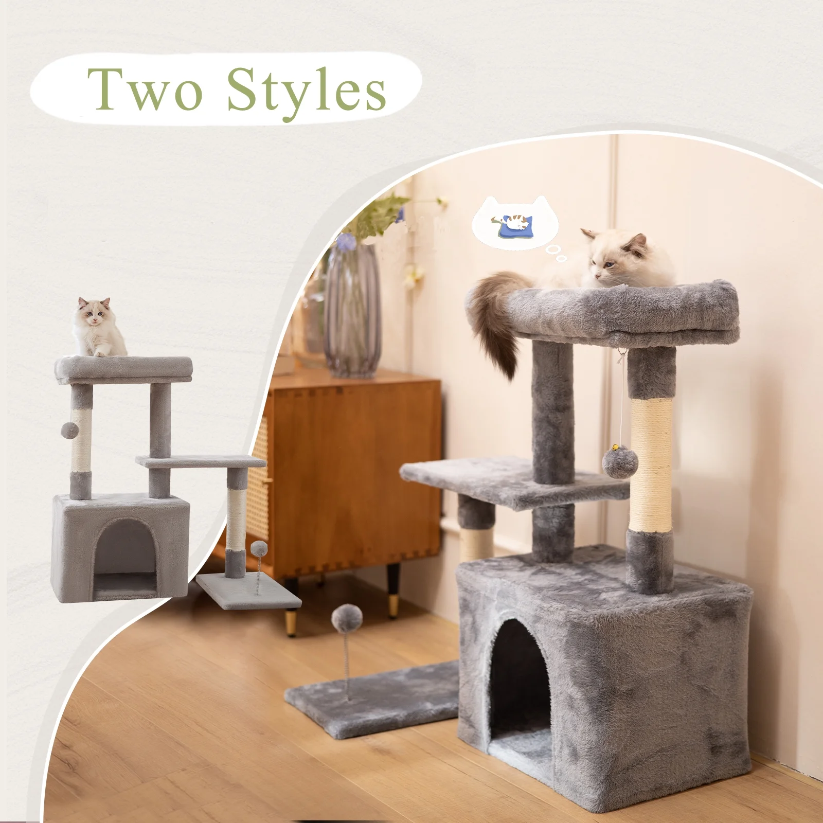 TSCOMON Cute Cat Tree Kitten Cat Tower for Indoor Cat Condo Sisal Scratching Posts with Jump Platform Cat Furniture Activity Center Play House Dark Gray