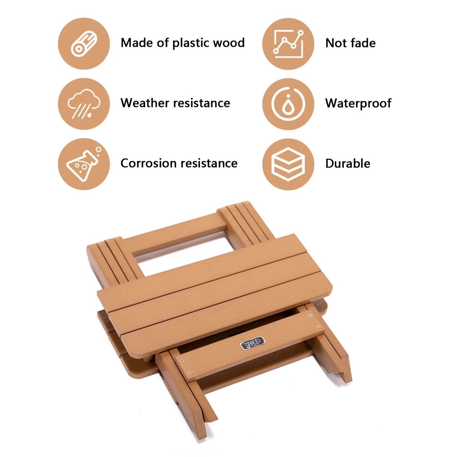 ZJbiubiuHome TALE Adirondack Portable Folding  Square All-Weather and Fade-Resistant Plastic Wood  Perfect for Outdoor Garden; Beach; Camping; Picnics