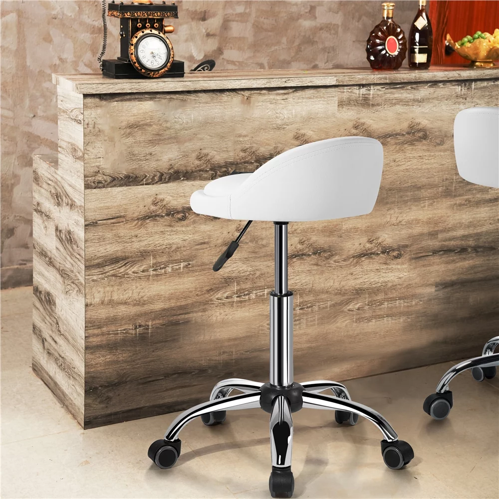 SmileMart Adjustable Rolling Leather Salon Stool for Spa Massage Manicure, White
