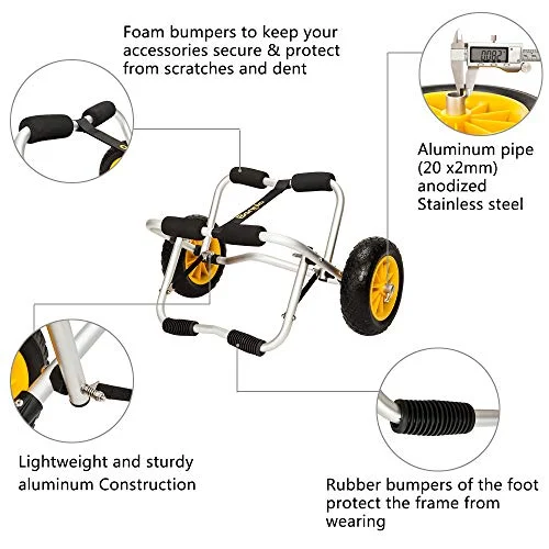 Bonnlo Kayak Cart Canoe Dolly Fishing Kayak Accessories Carrier Foldable Paddle Board Trolley Boat Trailer Transport with NO-Flat Airless Tires Wheels and 2 Ratchet Straps