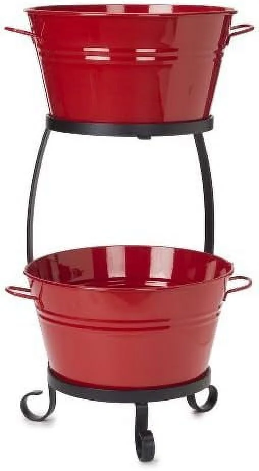 8020E XR Galvanized Heavy Gauge Steel Beverage Tub With Iron Stand, 13.5 By 30-Inch, Red