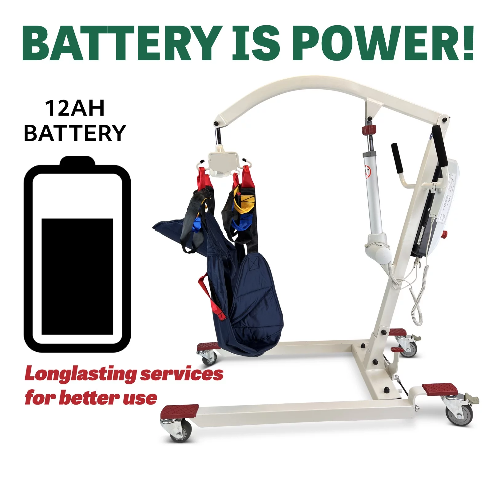 COMFYGO PL-300 Electric Patient Lift with Full Mesh Sling, Medical Heavy Duty Hydraulic Lift and Opening Low Base for Home Use