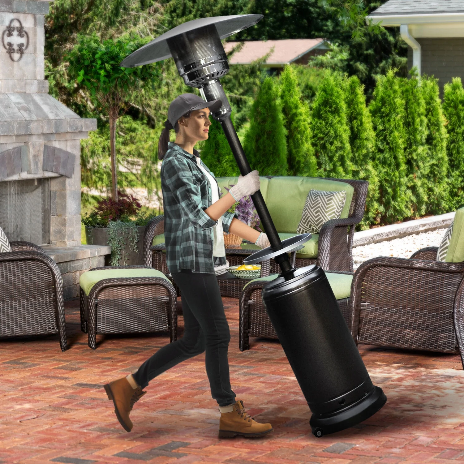 Hanover 7-ft. 48,000 BTU Steel Umbrella Propane Patio Heater in Black, HAN004BLK