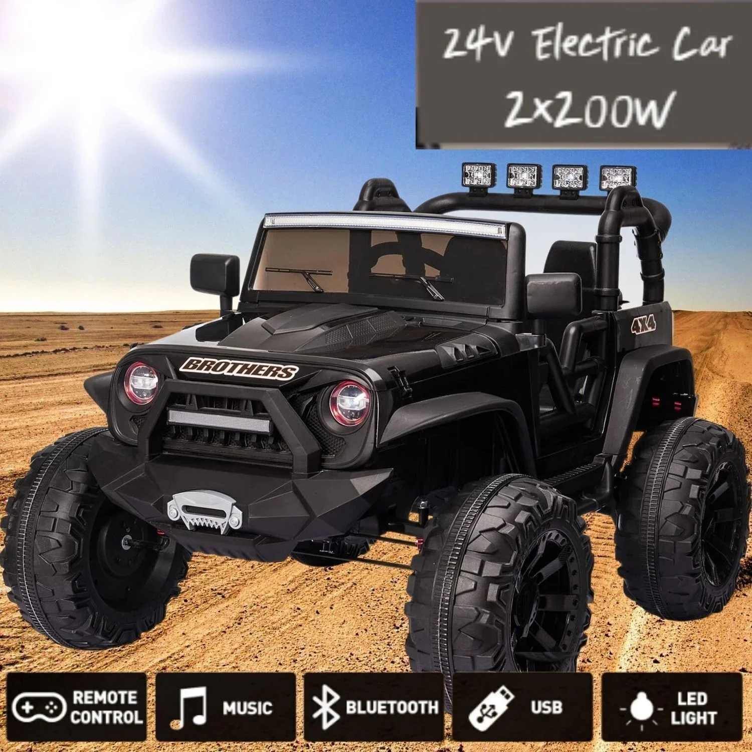 Electric 24V Kids Ride on Truck Car Jeep MP3 LED w/Remote Control - 2 Seats, 400W