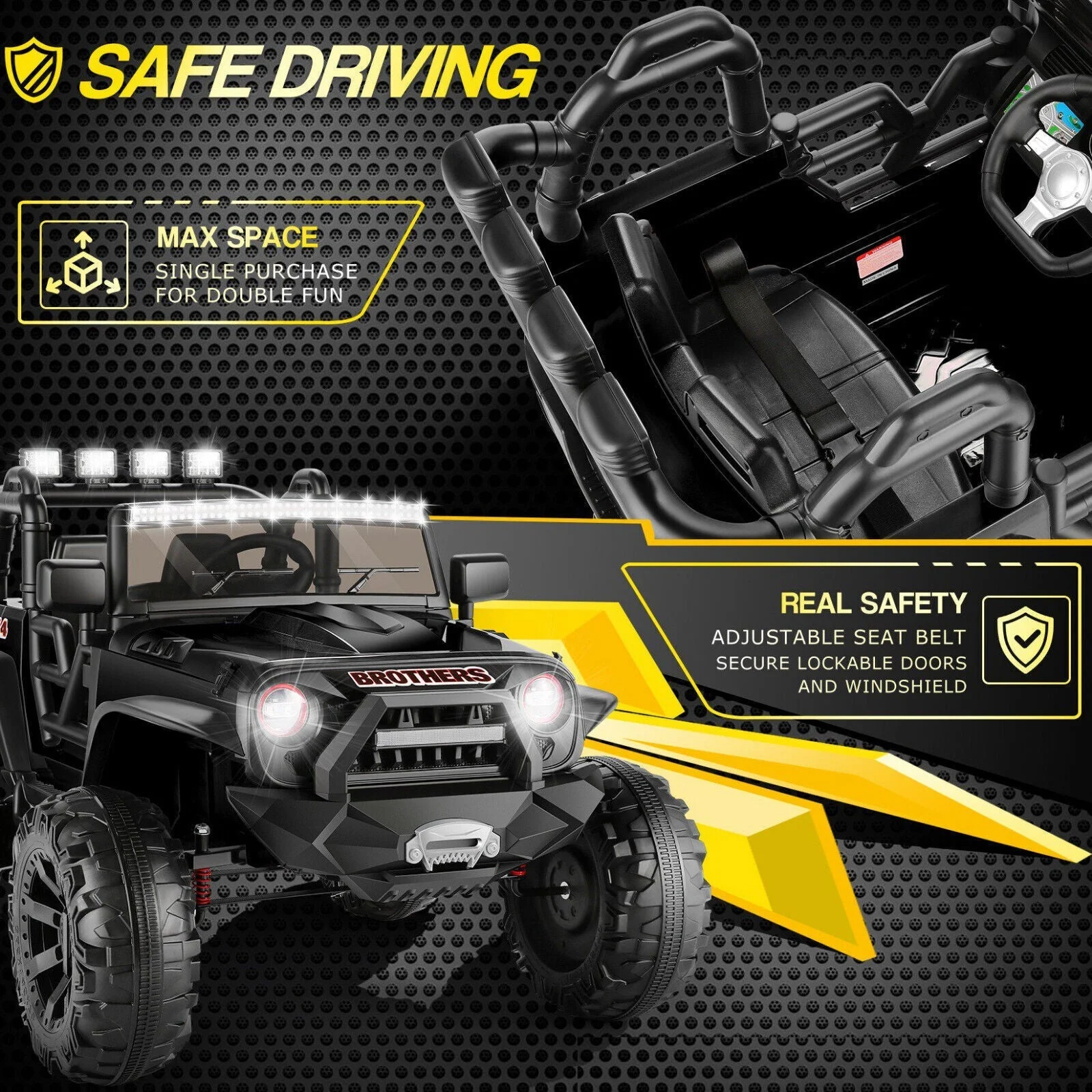 2-Seater Kids Ride on Truck with Remote Control and LED Light - 2x200W 24V Power, 3 Speeds