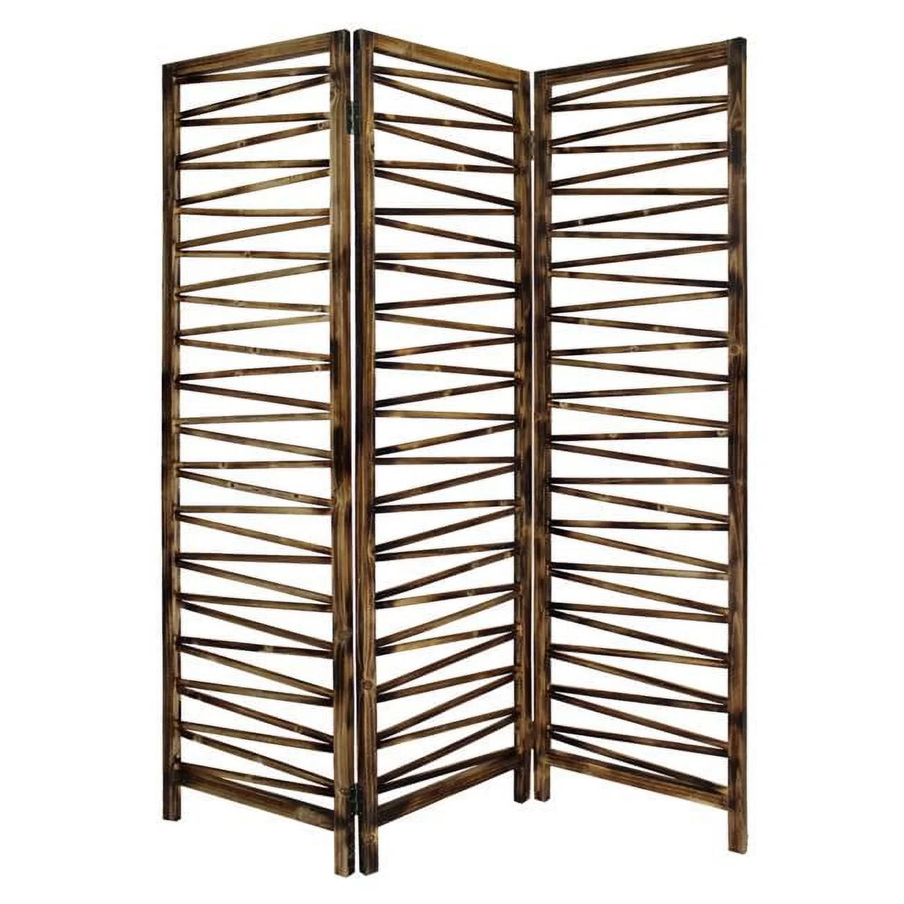 Rustic Geo Design Wood Three Panel Room Divider Screen, Brown